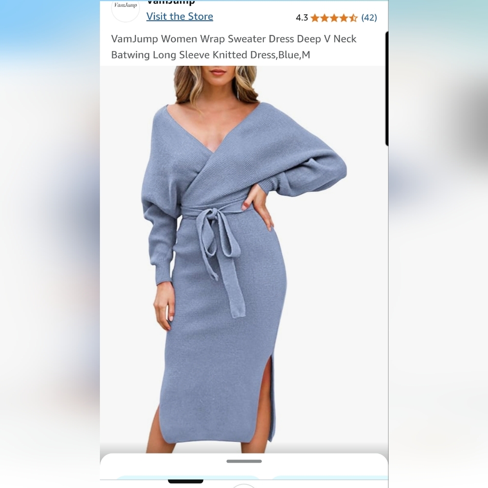 Blue Wrap Sweater Dress